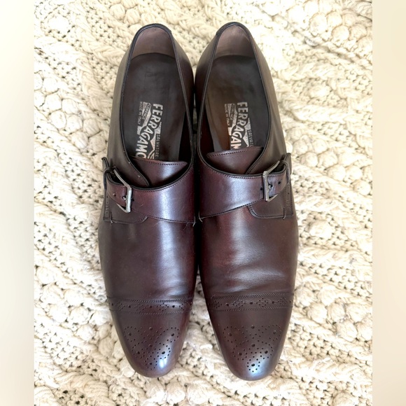 Salvatore Ferragamo TRAMEZZA Filosofo Monk Strap Shoes Brown Sz 11 1/2 - Picture 1 of 12